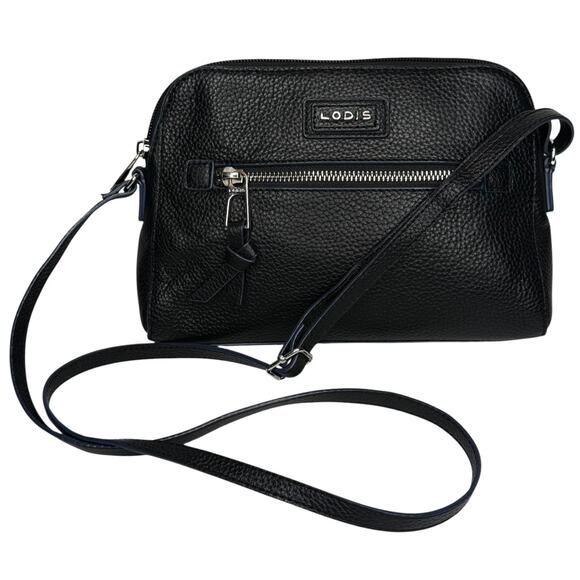 Lodis LEATHER HANDBAG Charlotte Crossbody Purse Women Black Pebbled Zip 10" NWOT - Picture 1 of 9